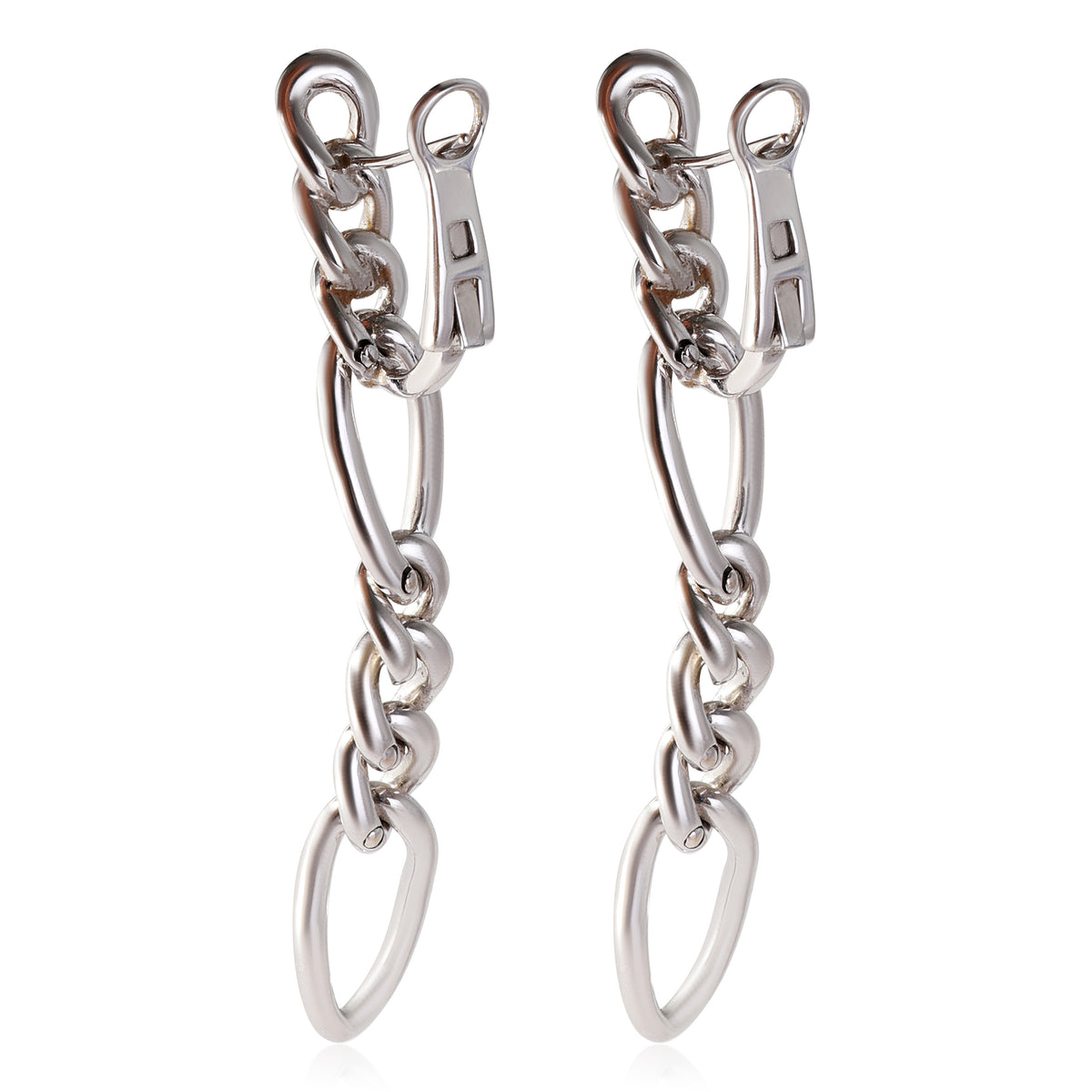 Pave Diamond Figaro Link Drop Earrings in 18k White Gold 2.00 CTW