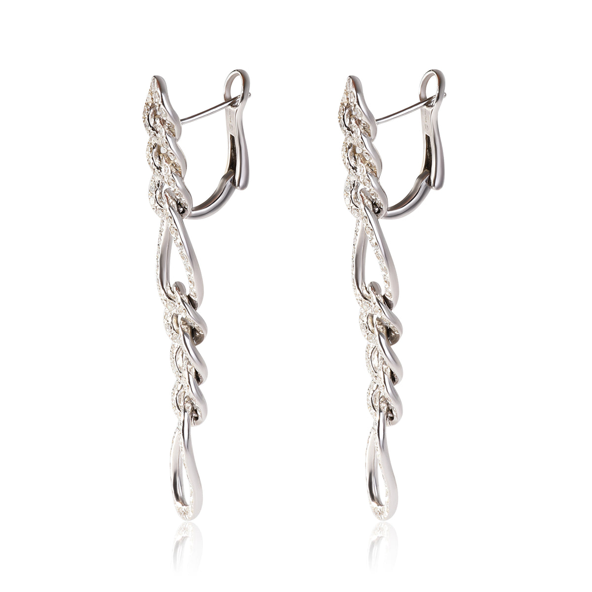 Pave Diamond Figaro Link Drop Earrings in 18k White Gold 2.00 CTW