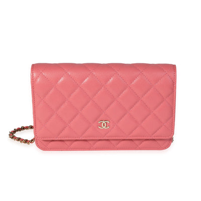 Chanel Pink Quilted Caviar Wallet on Chain