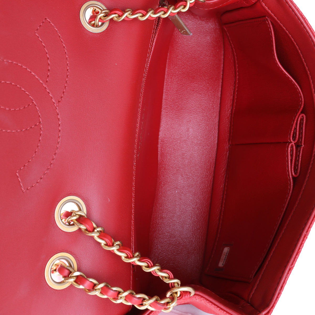 Chanel Red Caviar Quilted Small CC Filigree Flap Bag