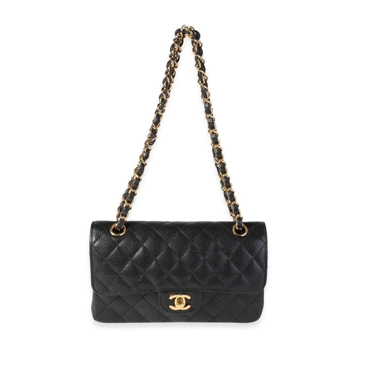 Black Quilted Caviar Small Classic Double Flap Bag