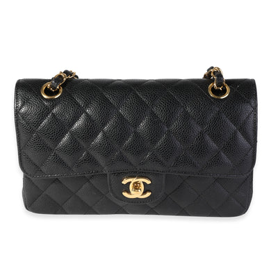 Black Quilted Caviar Small Classic Double Flap Bag