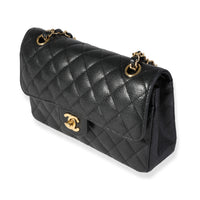 Black Quilted Caviar Small Classic Double Flap Bag