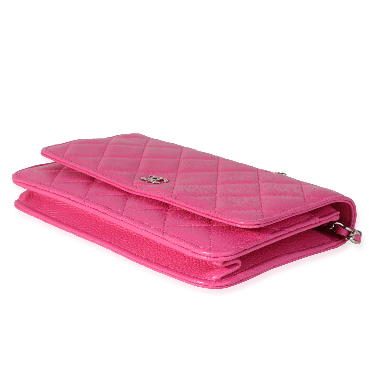 Chanel Hot Pink Quilted Caviar Wallet On Chain