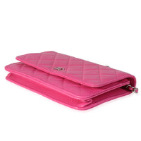 Chanel Hot Pink Quilted Caviar Wallet On Chain