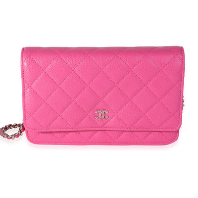 Chanel Hot Pink Quilted Caviar Wallet On Chain