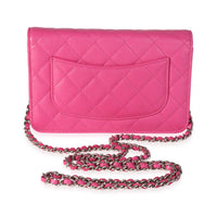 Chanel Hot Pink Quilted Caviar Wallet On Chain