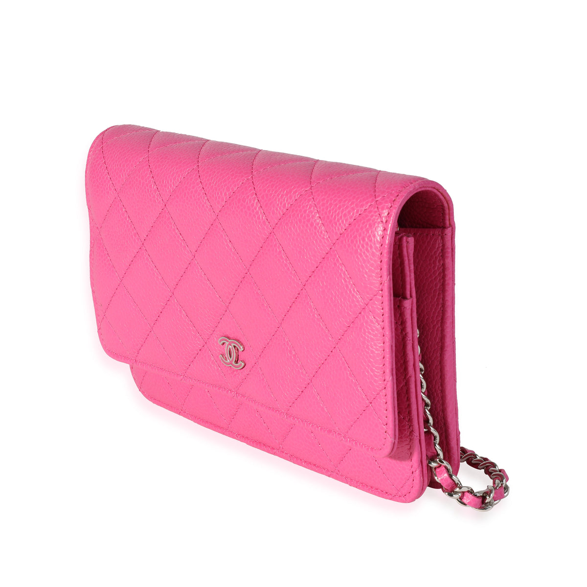 Authentic Chanel Pink Quilted Lambskin Leather Wallet on Chain Woc Messenger Bag