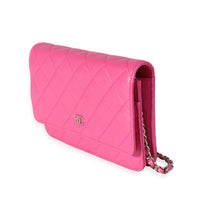 Chanel Hot Pink Quilted Caviar Wallet On Chain