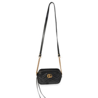 Gucci Black Matelassé Leather Mini GG Marmont Shoulder Bag