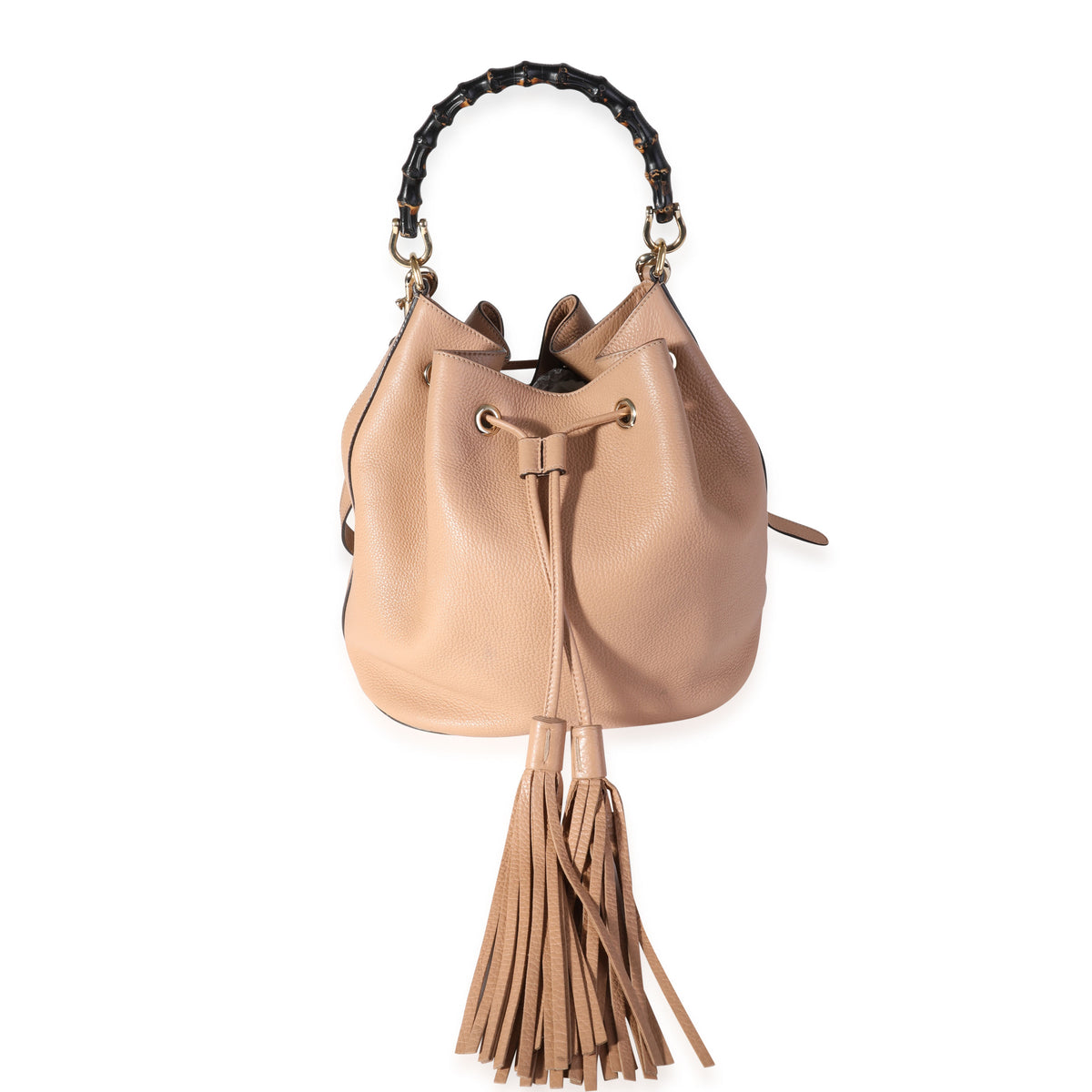 Gucci Beige Pebbled Leather Miss Bamboo Bucket Bag