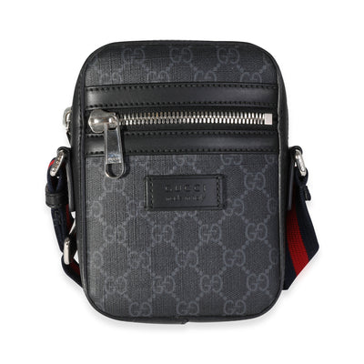 Black Grey GG Supreme Monogram Web Messenger Bag