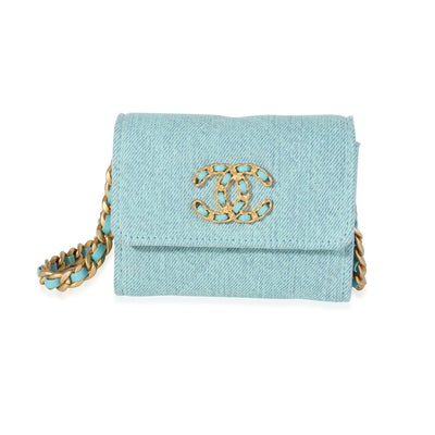 Chanel Blue Denim Chanel 19 Coin Pouch On Chain