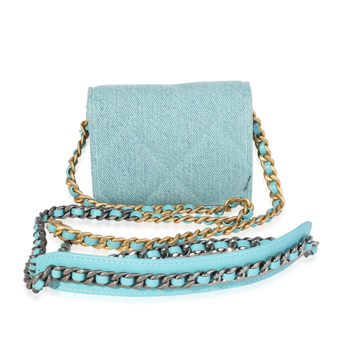 Chanel Blue Denim Chanel 19 Coin Pouch On Chain