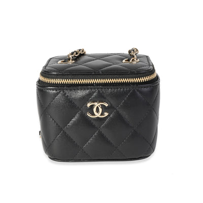 Chanel Black Quilted Lambskin Mini Vanity Case with Chain