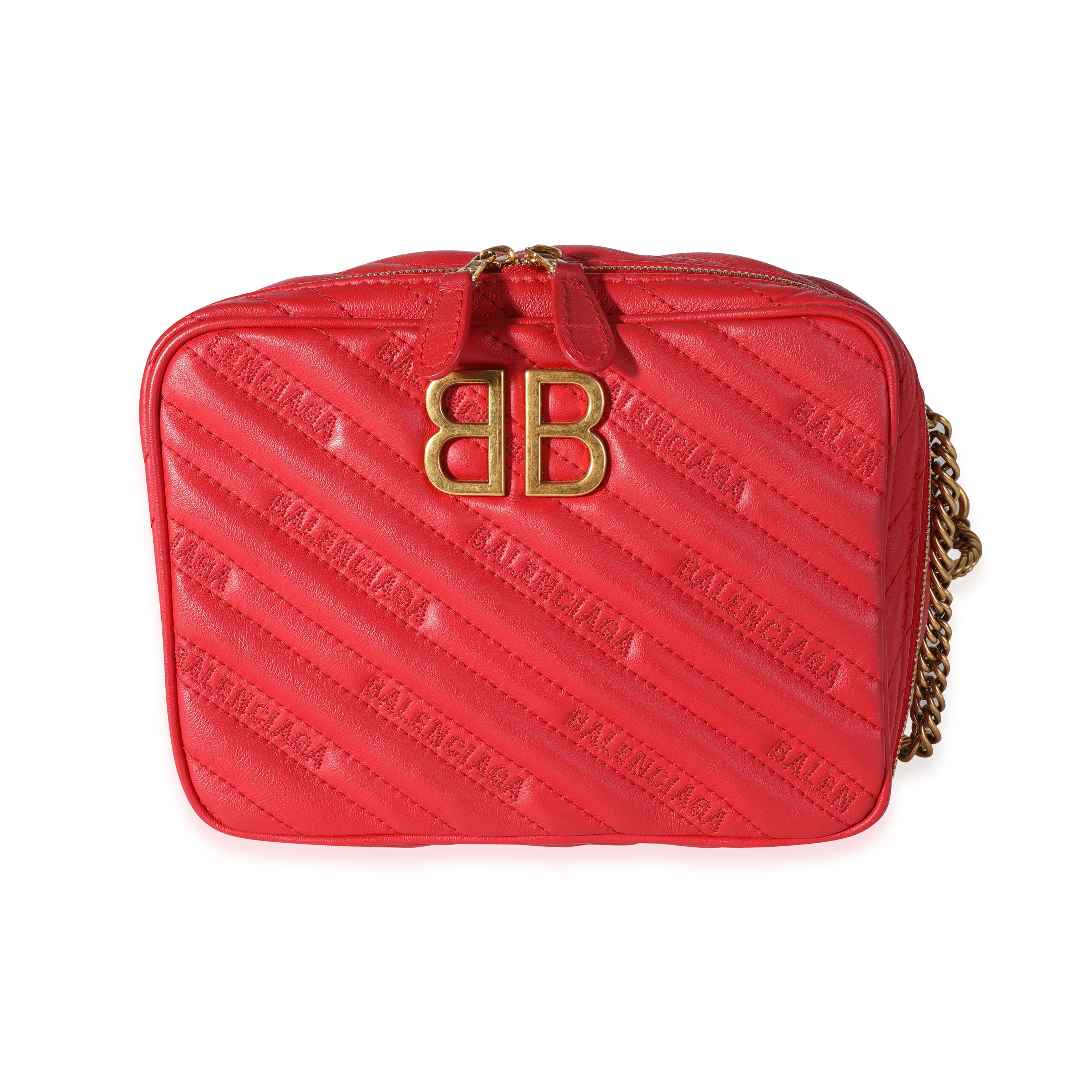 Balenciaga Red Quilted Leather XS BB Reporter Bag