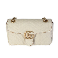 Gucci Natural Raffia & Snakeskin Small Marmont Shoulder Bag