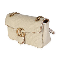 Gucci Natural Raffia & Snakeskin Small Marmont Shoulder Bag