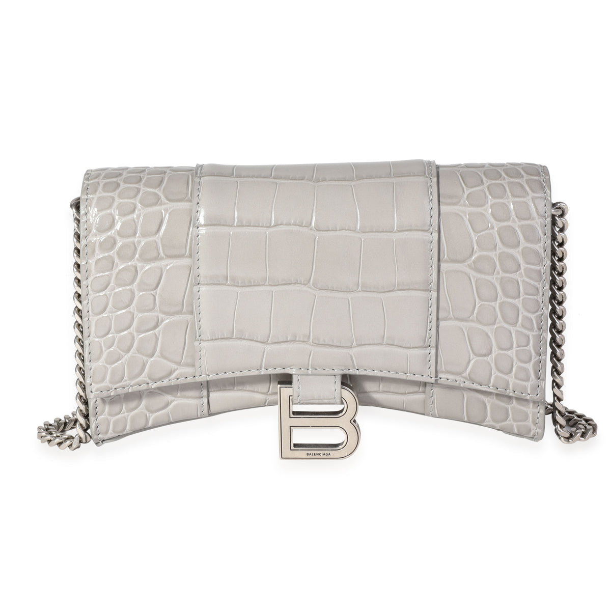 Balenciaga Grey Croc Hourglass Chain Wallet Bag Balenciaga
