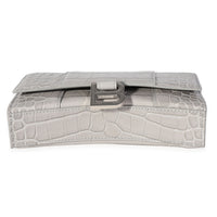 Balenciaga Steel Grey Croc-Embossed Calfskin Hourglass Wallet on Chain