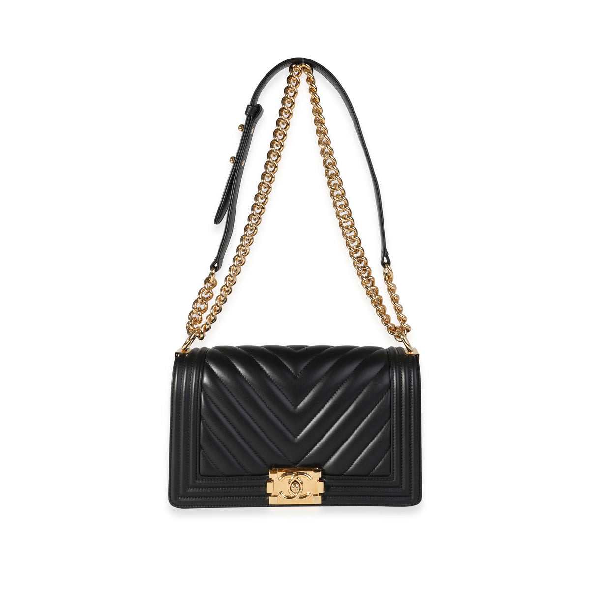 Chanel Black Chevron Lambskin Old Medium Boy Bag