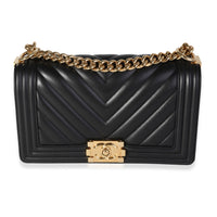 Chanel Black Chevron Lambskin Old Medium Boy Bag