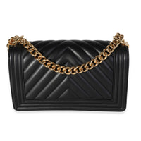 Chanel Black Chevron Lambskin Old Medium Boy Bag