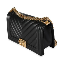 Chanel Black Chevron Lambskin Old Medium Boy Bag