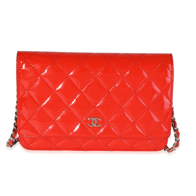 Red Quilted Patent Leather Wallet On Chain