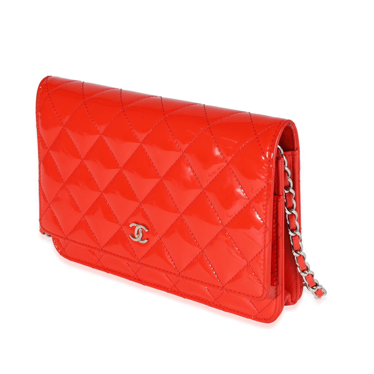 CHANEL Boy Woc Wallet on Chain Quilted Patent Leather Shoulder Bag Red