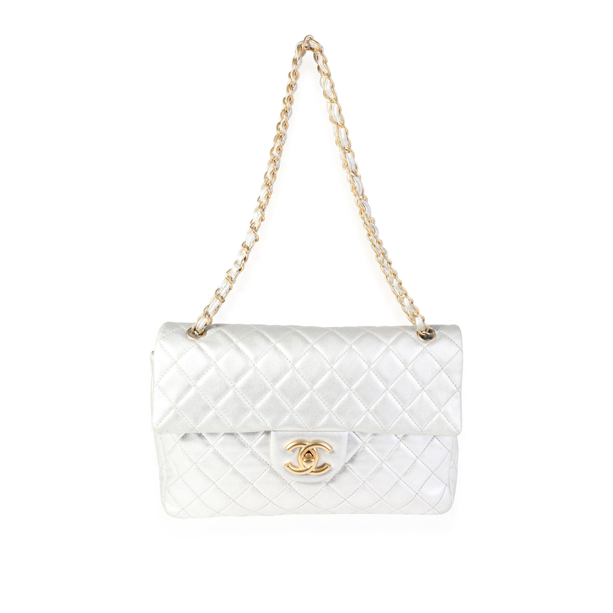 Chanel Silver Quilted Lambskin Soft Maxi Single Flap Bag