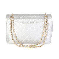 Chanel Silver Quilted Lambskin Soft Maxi Single Flap Bag