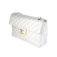 Chanel Silver Quilted Lambskin Soft Maxi Single Flap Bag