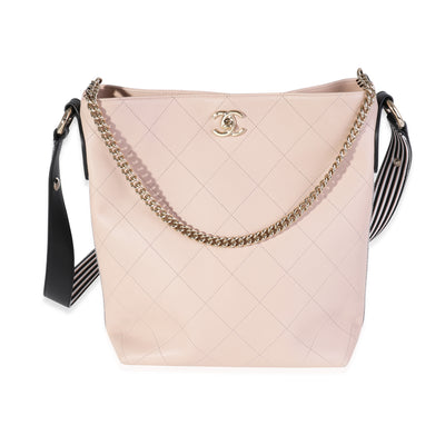 Chanel Beige Stitched Calfskin Hobo