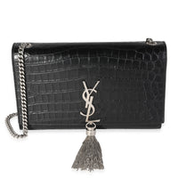 Saint Laurent Black Crocodile-Embossed Leather Medium Kate Tassel Bag