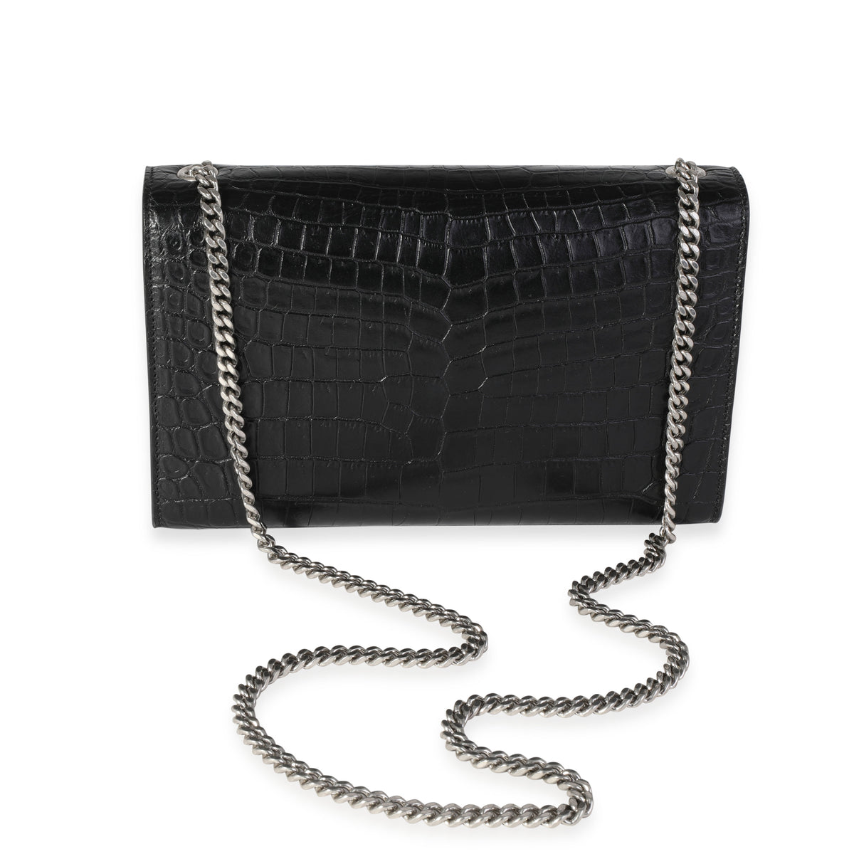 Saint Laurent Black Crocodile-Embossed Leather Medium Kate Tassel Bag