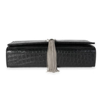 Saint Laurent Black Crocodile-Embossed Leather Medium Kate Tassel Bag