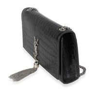 Saint Laurent Black Crocodile-Embossed Leather Medium Kate Tassel Bag