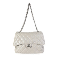 Chanel Gray Quilted Lambskin 3 Accordion Maxi Flap Bag