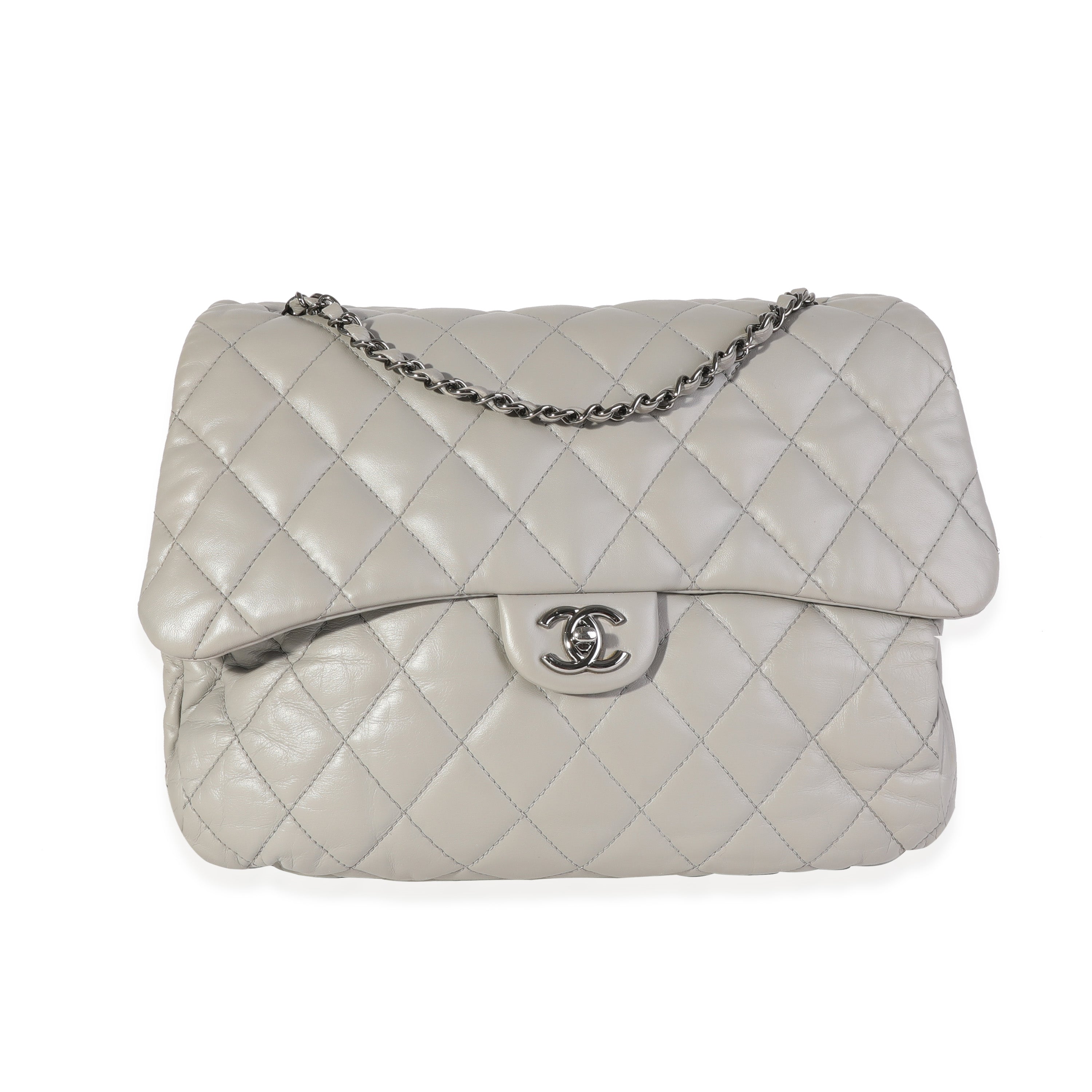 Chanel Gray Quilted Lambskin 3 Accordion Maxi Flap Bag | myGemma