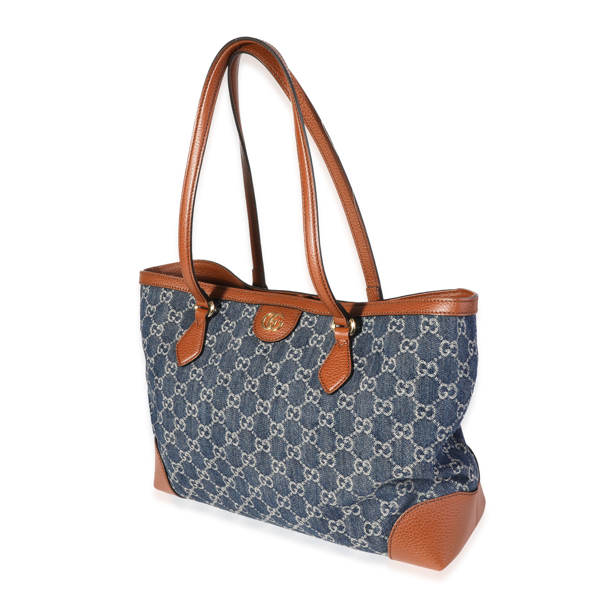 Gucci Blue/Brown GG Denim And Leather Medium Ophidia Shopping Tote Gucci