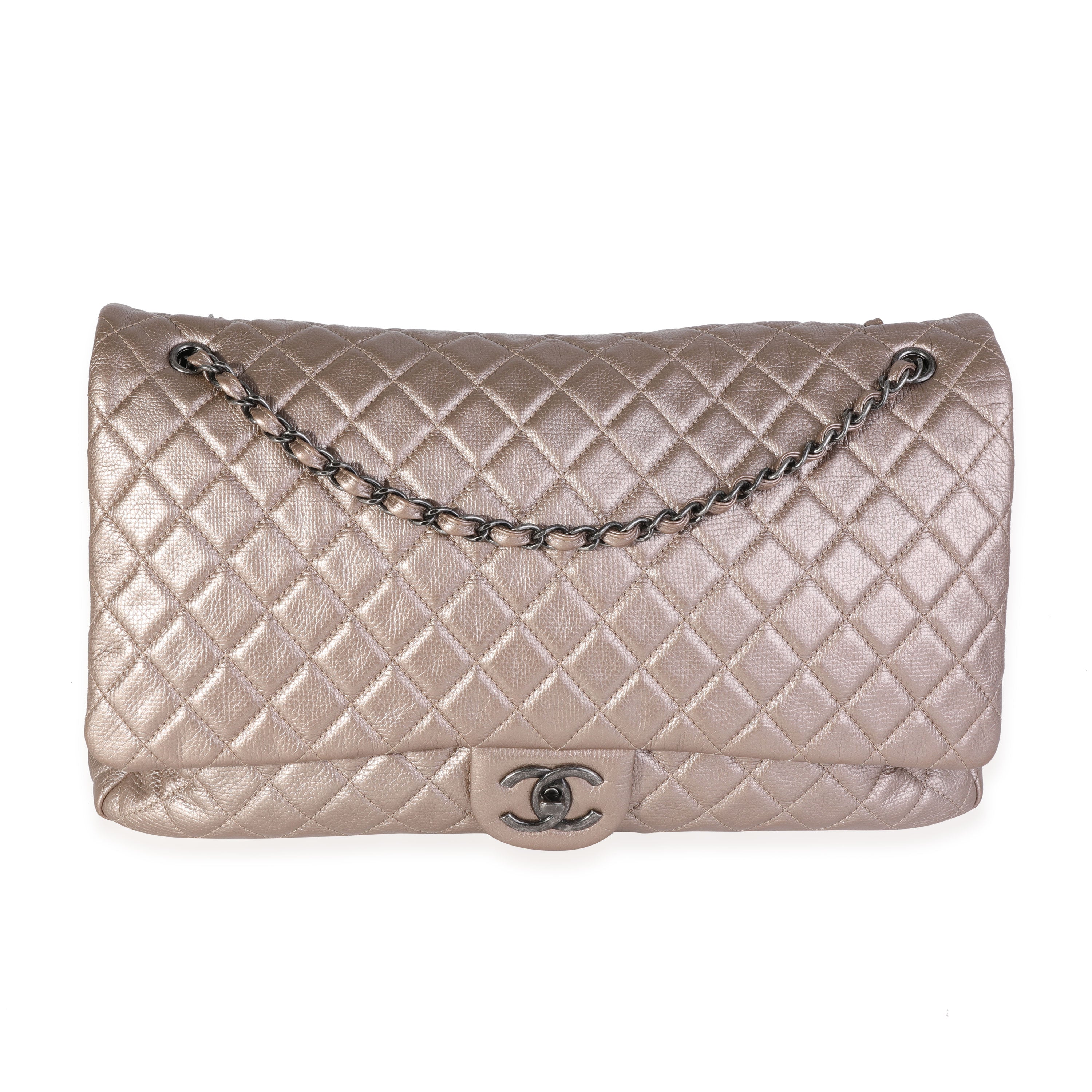 Chanel Metallic Gold Quilted Calfskin Chanel Airlines XXL Travel Flap Bag, myGemma