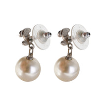 White Metal Chanel CC Strass & Faux Pearl Drop Earring