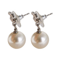 White Metal Chanel CC Strass & Faux Pearl Drop Earring