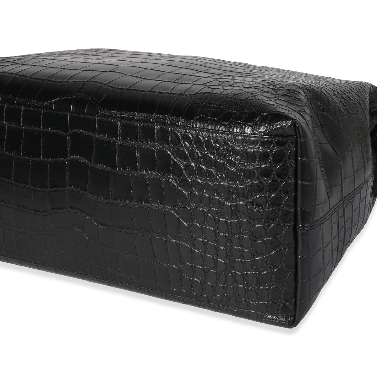 Crocodile-print leather bowling bag, black