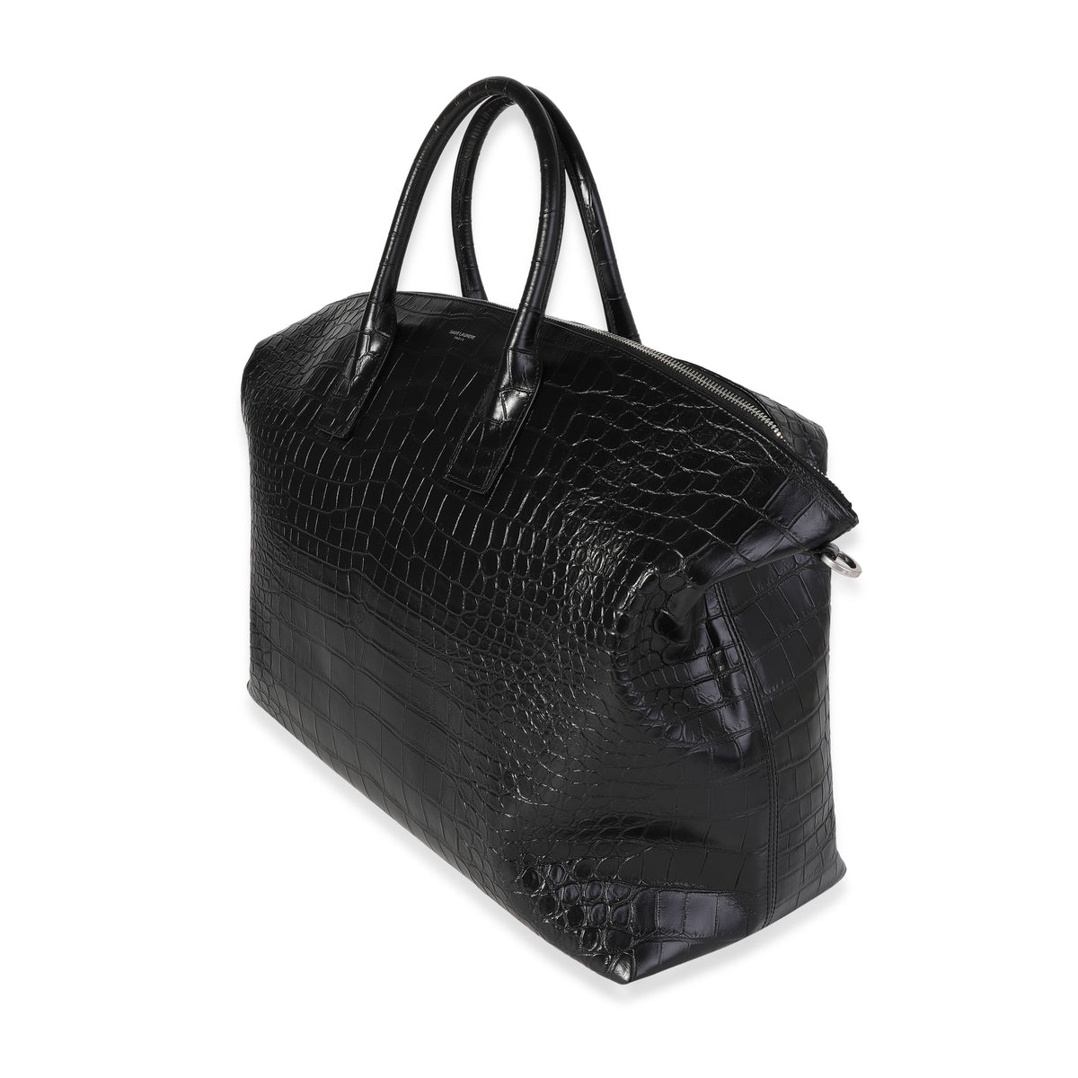 Saint Laurent Black Crocodile-Embossed Giant Bowling Bag