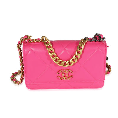 Chanel Hot Pink Quilted Lambskin Chanel 19 Wallet On Chain