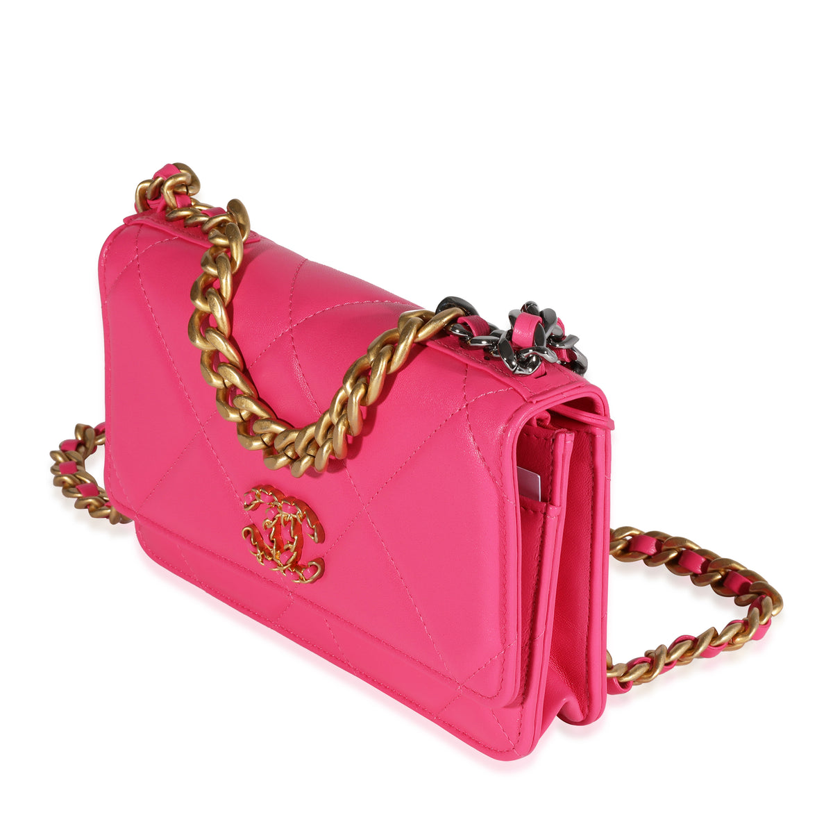 Chanel Hot Pink Quilted Lambskin Chanel 19 Wallet On Chain