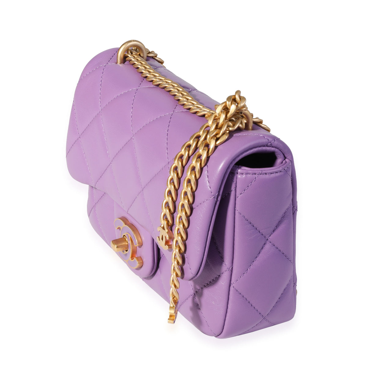 Chanel Purple Quilted Lambskin Mini Square Chain Flap Bag