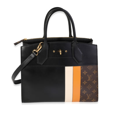 Louis Vuitton Black Calfskin & Monogram Canvas City Steamer MM Tote